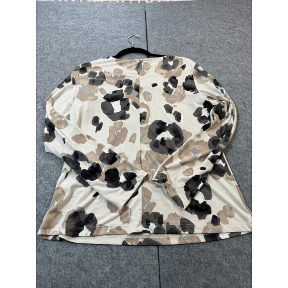 Calvin Klein Blouse Top Womens Large Beige Floral Classic Long Sleeve Round Neck - Picture 2 of 6